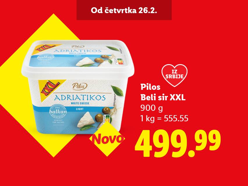 Beli sir XXL od 900g po ceni od 499.99 dinara, dostupan od četvrtka 26.2.
