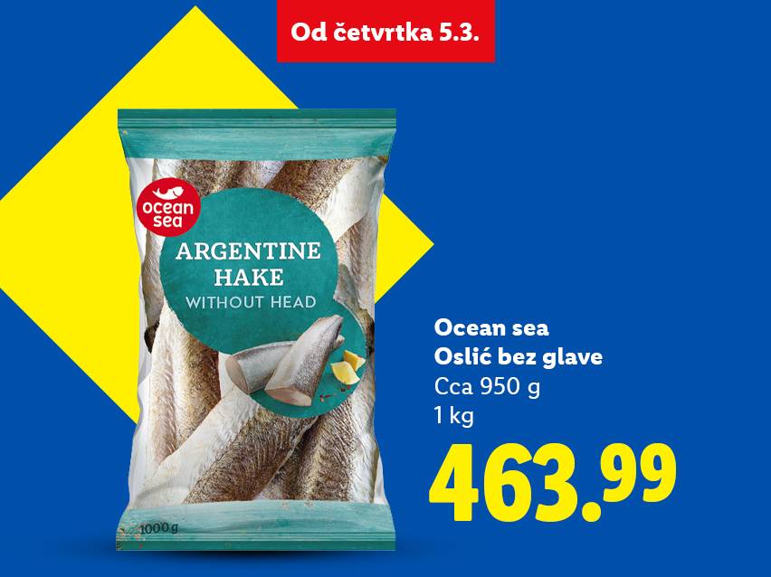 Pakovanje argentinskog oslića bez glave, 1 kg, po ceni od 463.99 dinara, od četvrtka 5.3.