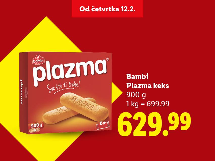 Keks Plazma od 900g po ceni od 629.99, akcija počinje u četvrtak 12.2.