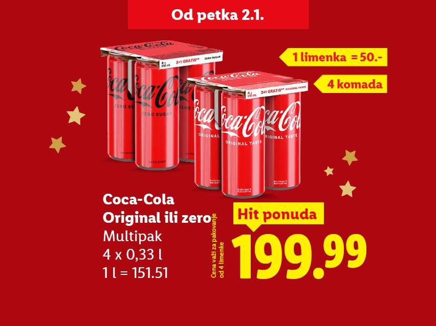 Coca-Cola multipak (4x0,33l) Original ili Zero za 199.99 RSD.