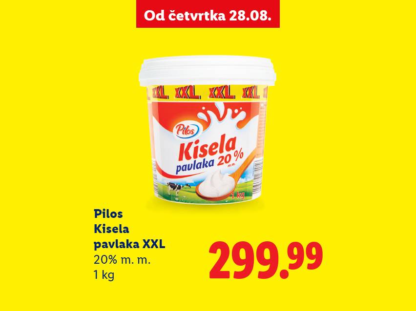 Pilos Kisela pavlaka XXL 20% m. m. 1 kg za 299.99, dostupno od četvrtka 28.08.