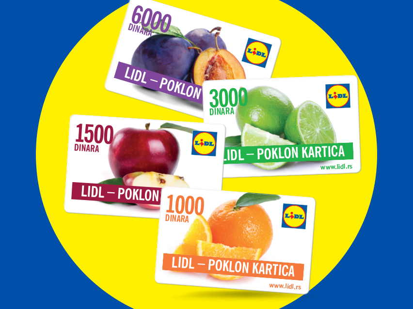 LIDL poklon kartice različitih nominalnih vrednosti.