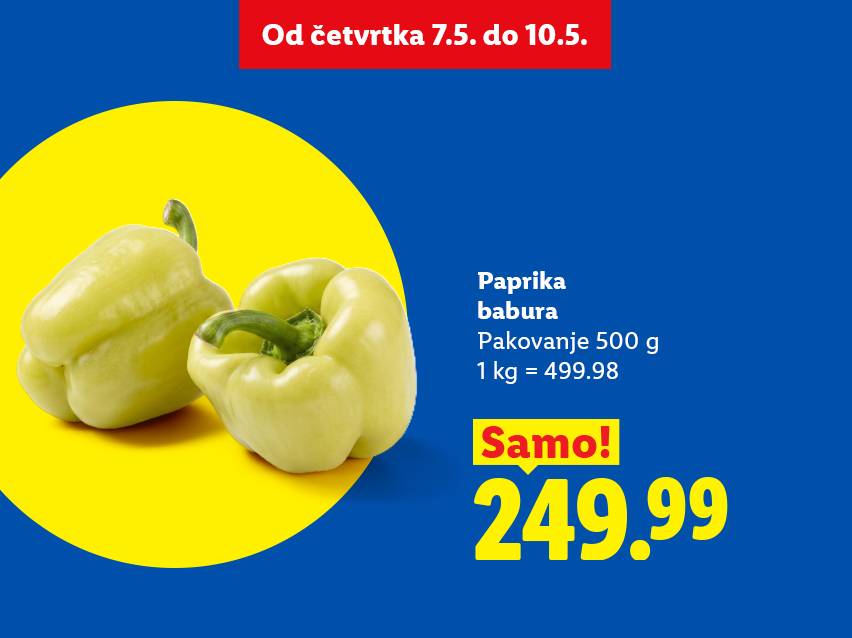 Ponuda paprike babure od četvrtka 7.5. do 10.5. za 249.99.