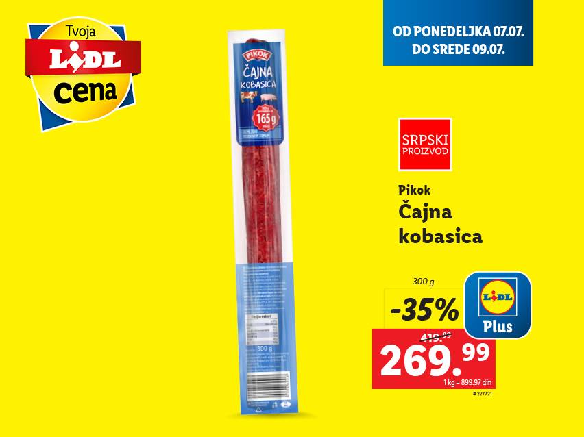 Lidl Plus akcija: Pikok čajna kobasica, 300g, snižena cena.