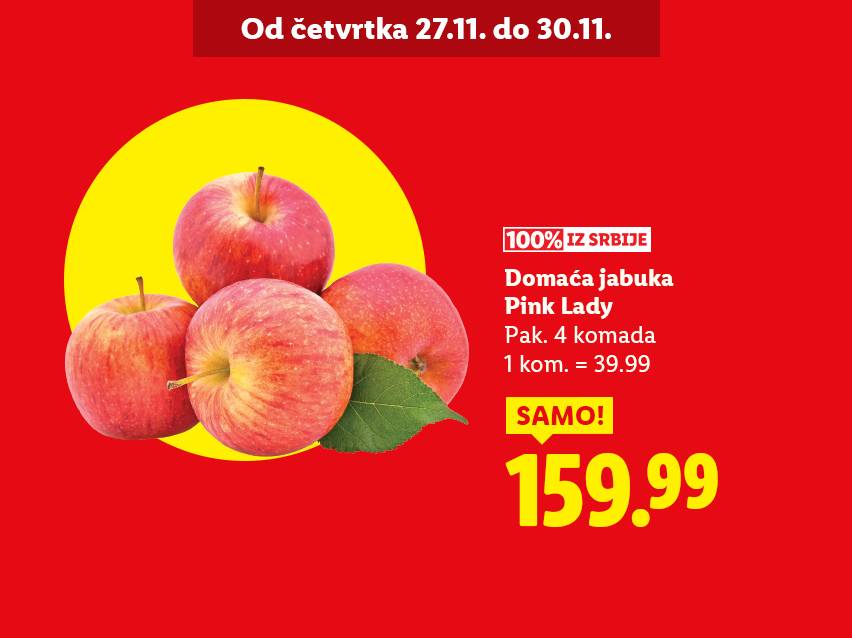 Domaće Pink Lady jabuke iz Srbije, pakovanje od 4 komada, po ceni od 159.99.