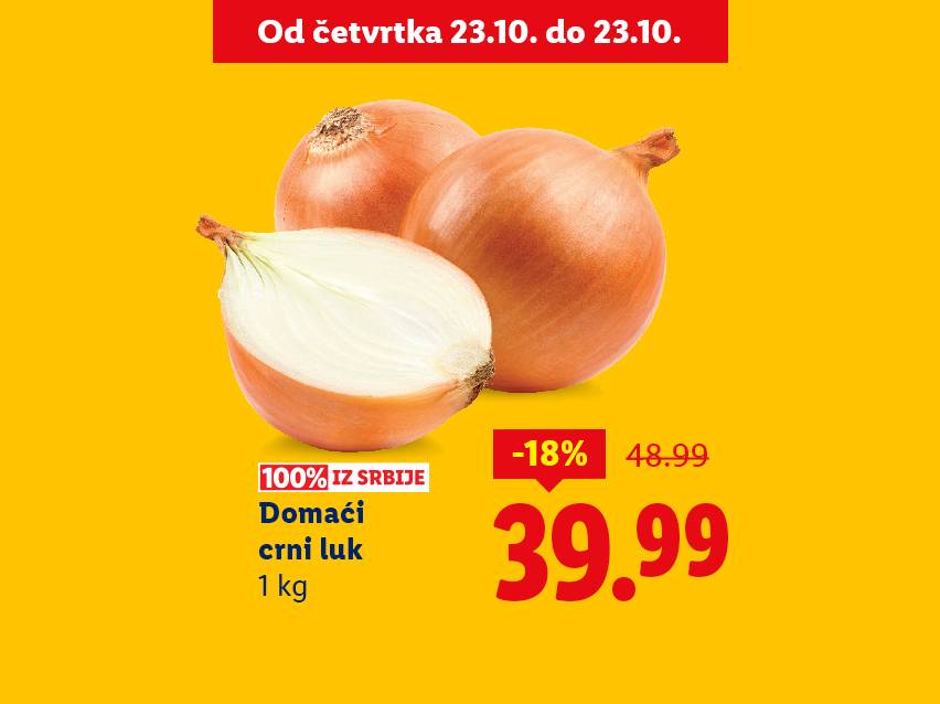 Domaći crni luk iz Srbije, 1 kg, snižen sa 48.99 na 39.99, akcija od četvrtka 23.10.