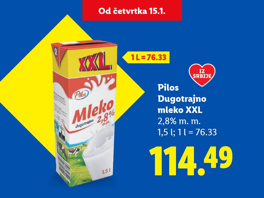 Pilos dugotrajno mleko XXL 2,8% m.m. 1,5L po ceni od 114.49.