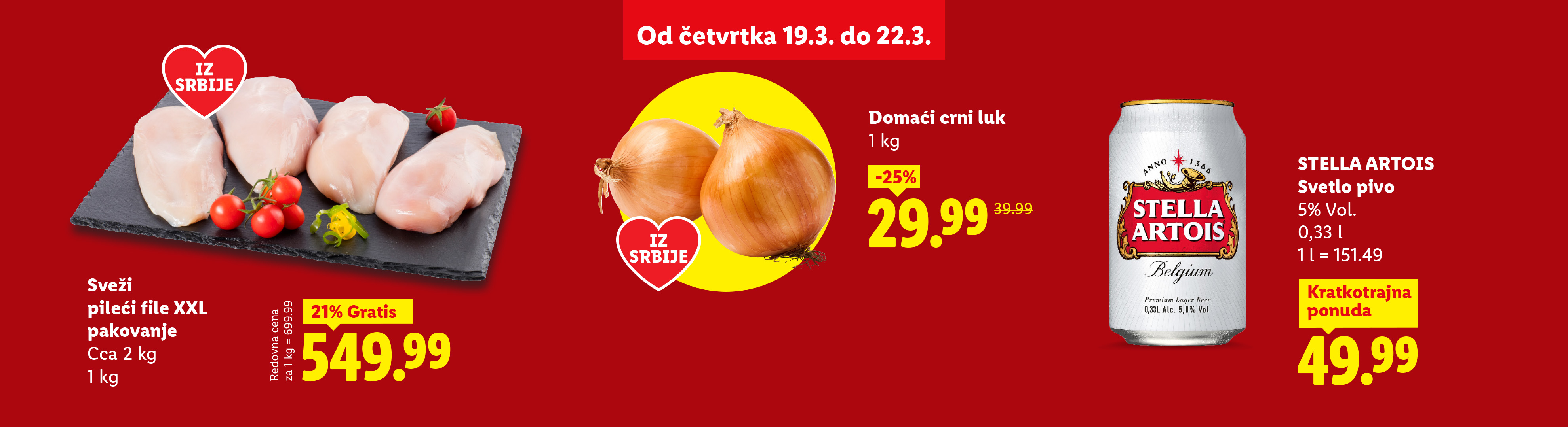 Sveži pileći file, domaći crni luk i svetlo pivo u ponudi od četvrtka 19.3. do 22.3.