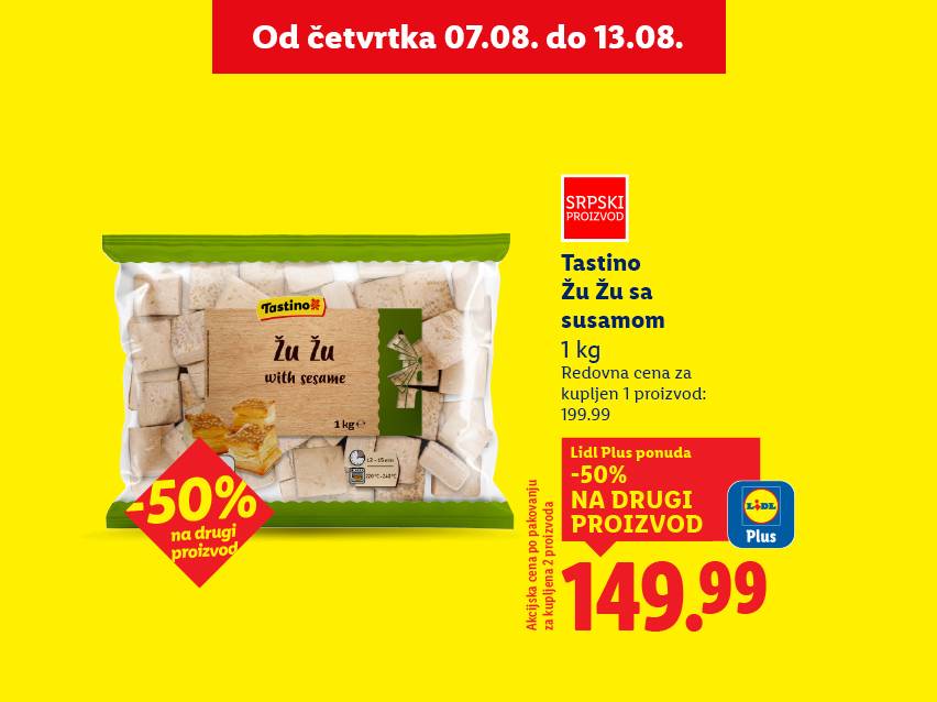 Tastino Žu Žu sa susamom, 1 kg, sa popustom od 50% na drugi proizvod.