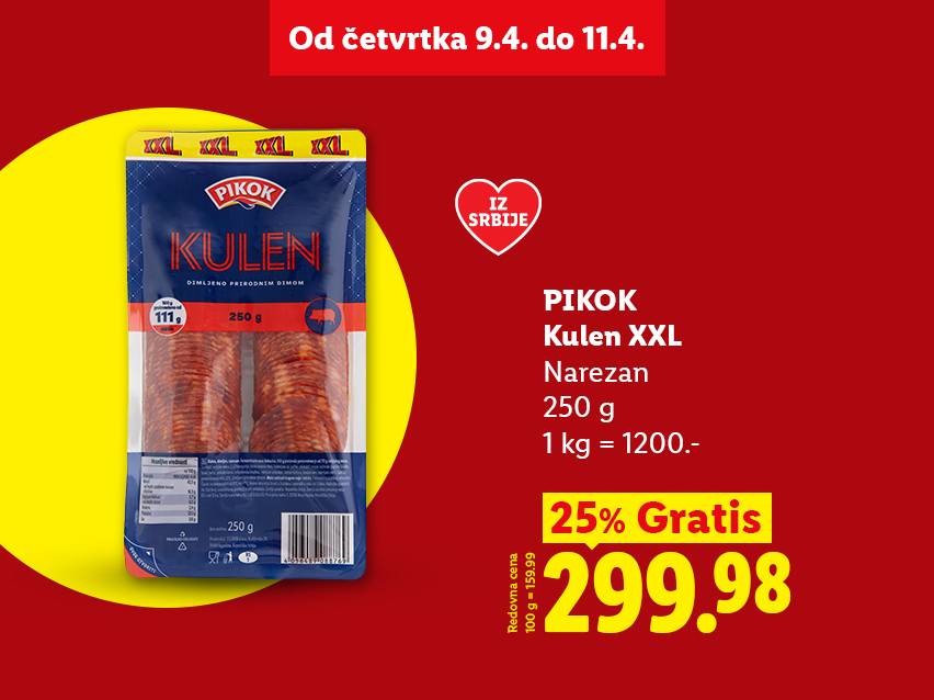 Pakovanje narezanog kulena XXL, 250g, sa popustom od 25% i cenom od 299.98.