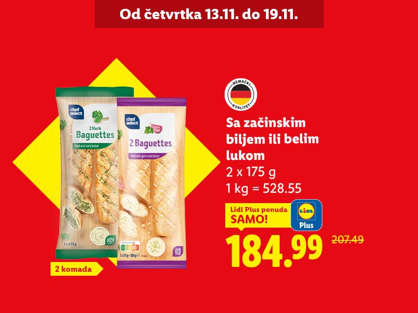 Chef Select bageti sa začinskim biljem ili belim lukom, 2x175g, na akciji.
