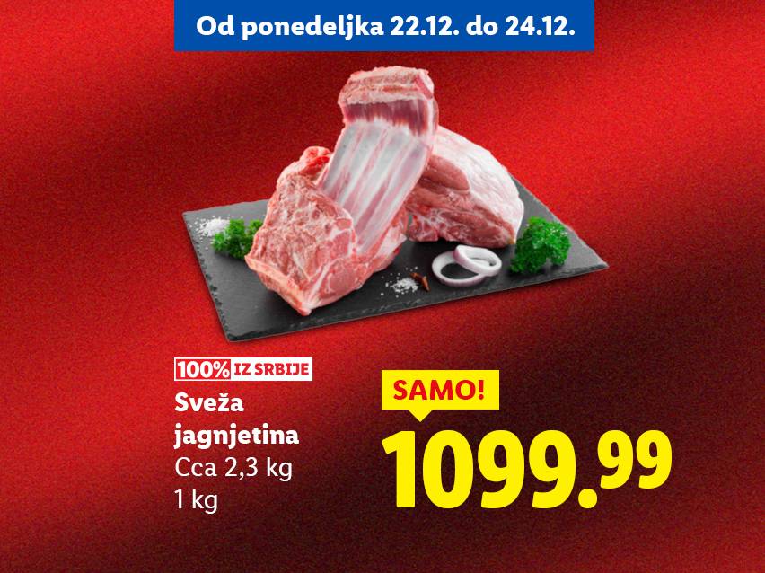 Sveža jagnjetina iz Srbije, dostupna od 22. do 24. decembra po ceni od 1099.99.