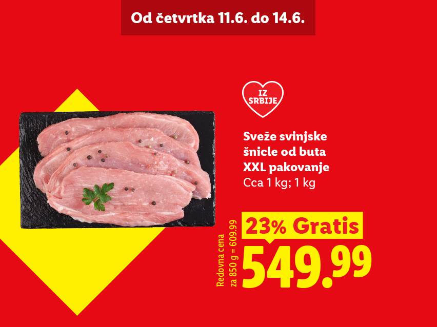 Sveže svinjske šnicle od buta, XXL pakovanje, 1 kg, sa 23% popusta, cena 549.99.