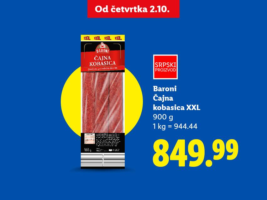 Baroni Čajna kobasica XXL, 900g, sa cenom od 849.99.