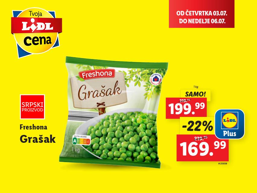 Lidl Plus akcija: zamrznuti grašak Fresona po sniženoj ceni.