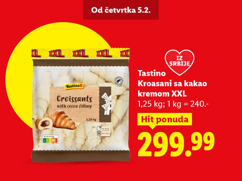 Pakovanje XXL kroasana sa kakao kremom, 1,25 kg, po ceni od 299.99 dinara.