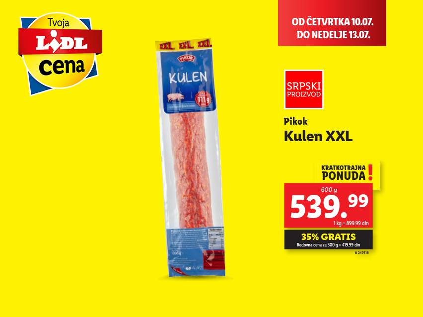 Lidl akcija: Pikok Kulen XXL, 600g za 539,99 din.