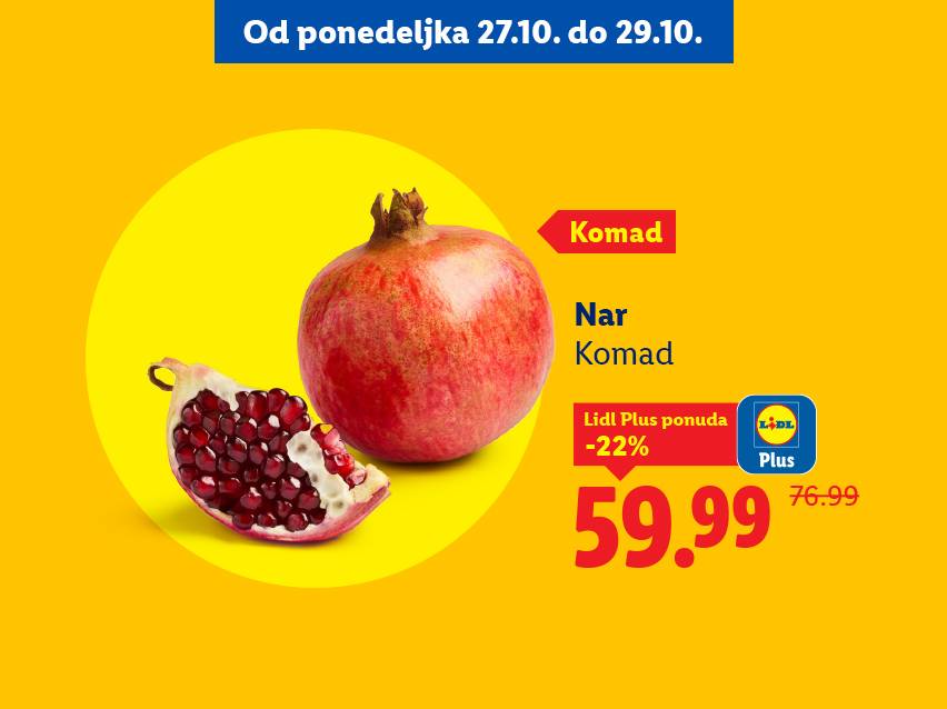 Lidl ponuda nara, cena 59.99 RSD uz Lidl Plus, sniženo 22% od 27. do 29. oktobra.