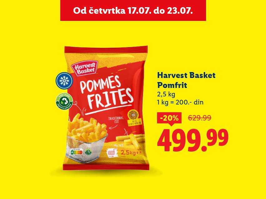 Harvest Basket pomfrit (2,5kg) na akciji -20%.