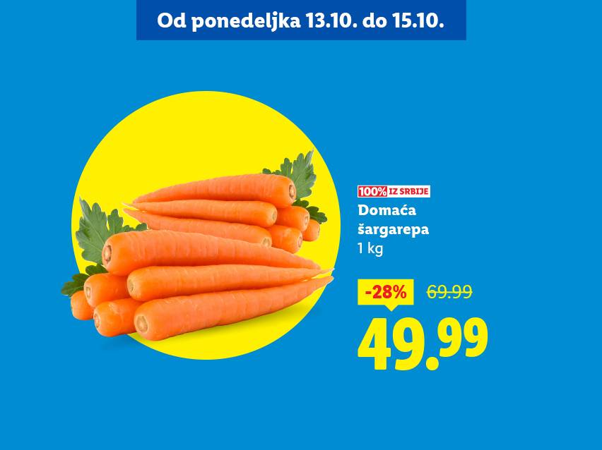 Šargarepa na akciji od 13. do 15. oktobra, snižena 28% na 49.99 dinara.