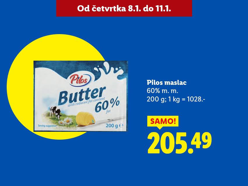 Pilos maslac sa 60% mlečne masti, 200g, po ceni od 205.49.