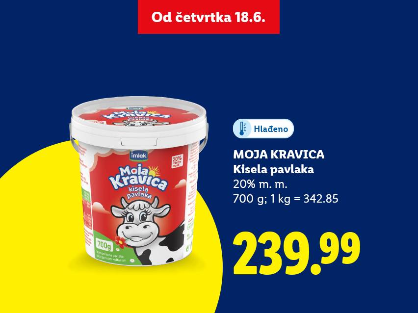 Kremasta pavlaka od 700g sa 20% mlečne masti, cena 239.99, dostupna od četvrtka 18.6.
