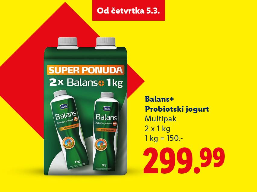 Ponuda probiotskog jogurta u pakovanju od 2x1kg, po ceni od 299.99, dostupna od četvrtka 5.3.
