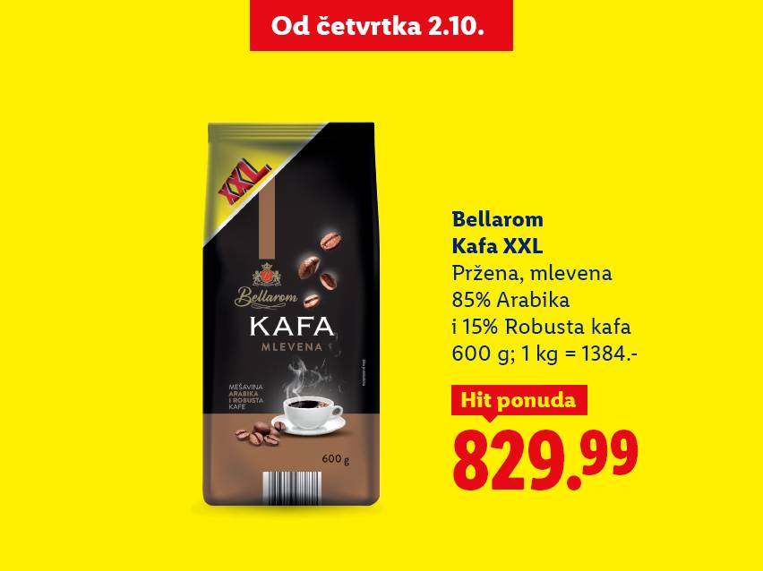Reklama za Beliarom XXL mlevenu kafu, 600g, sa cenom od 829.99.
