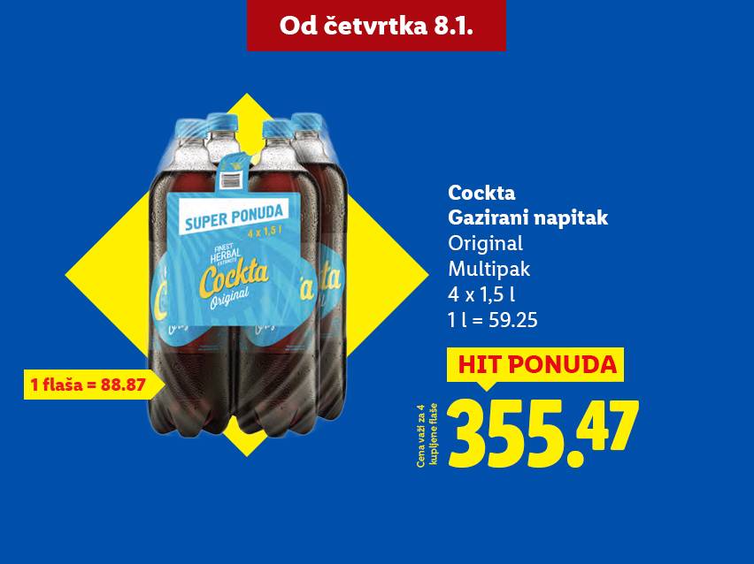 Cockta gazirani napitak, original, multipak 4x1,5l, po ceni od 355.47.