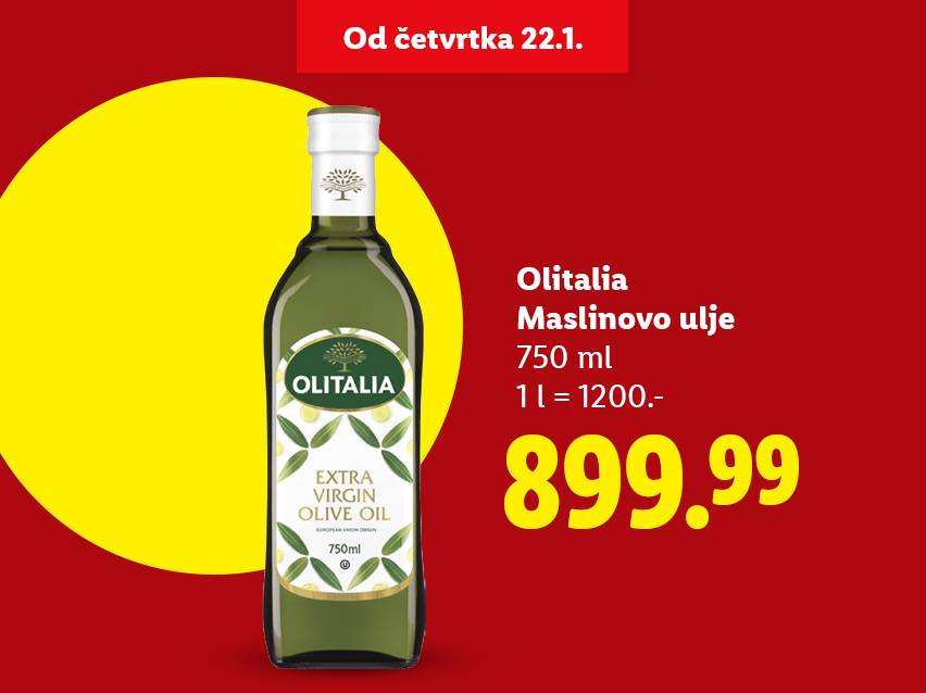 Ponuda maslinovog ulja od četvrtka 22.1. u pakovanju od 750 ml po ceni od 899.99.