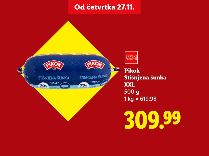 Pikok stišnjena šunka XXL, 500g, po ceni od 309.99 dinara.