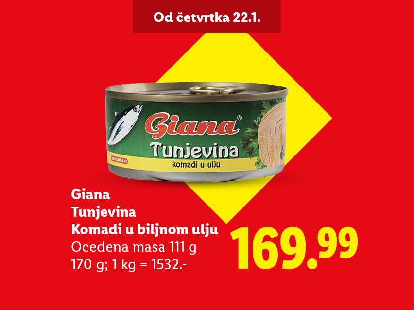 Konzervirana tunjevina u biljnom ulju, 170g, cena 169.99, od četvrtka 22.1.