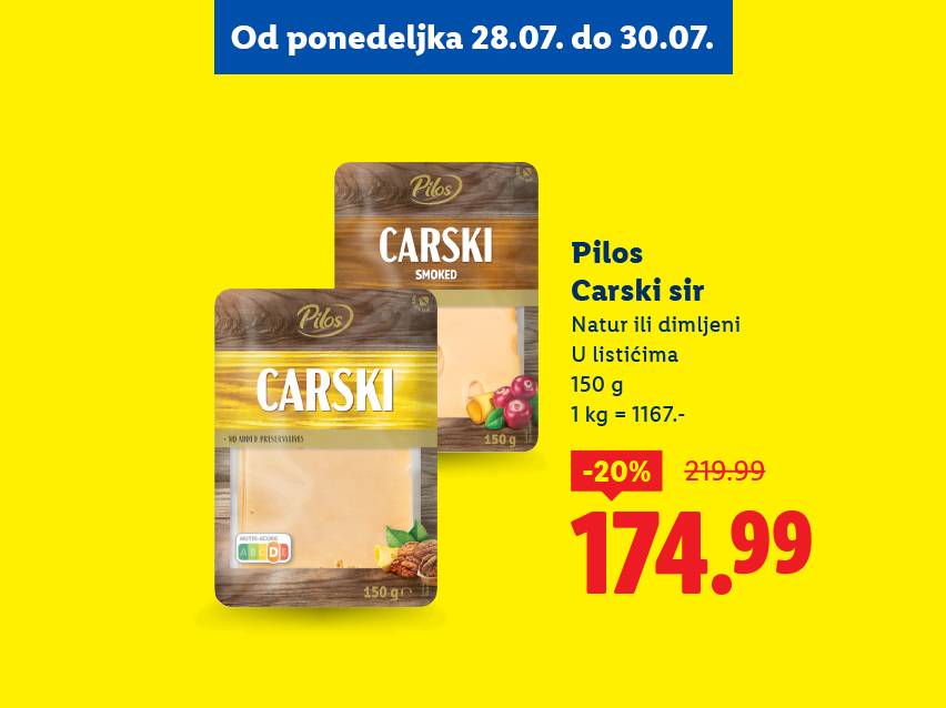 Pilos Carski sir, Natur ili dimljeni, 150g, sniženje 20%.