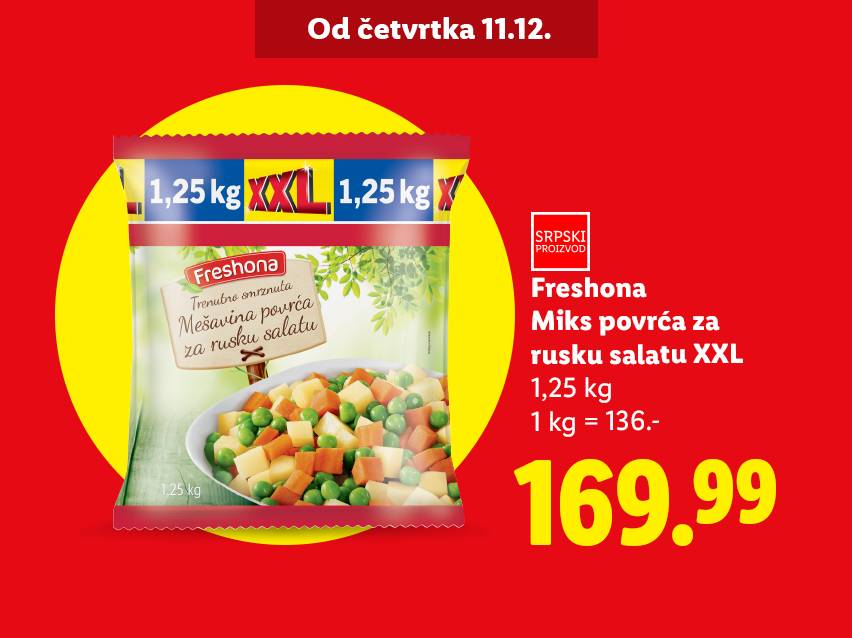 Freshona XXL mešavina povrća za rusku salatu, 1,25 kg, po ceni od 169.99.