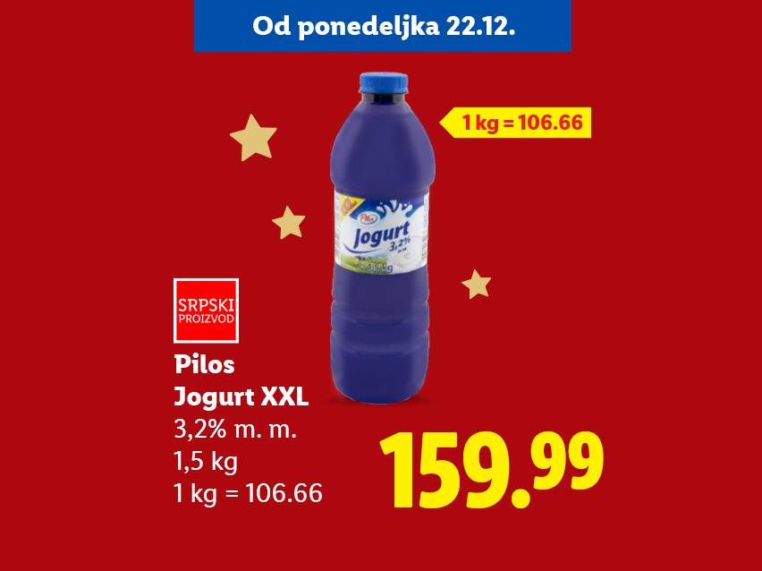 Pilos Jogurt XXL 1,5 kg za 159.99 dinara, akcija od ponedeljka 22.12.