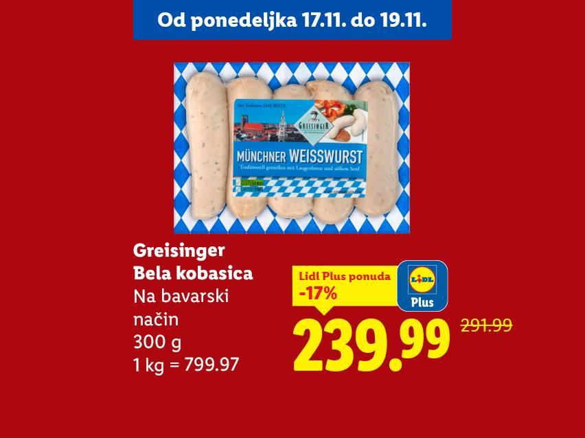 Greisinger Minhenske bele kobasice, 300g, na akciji u Lidlu.