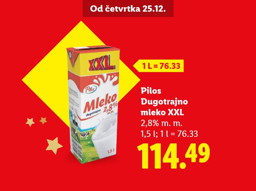 Pilos Dugotrajno mleko XXL 2,8% m.m., 1,5 l, po ceni od 114.49.
