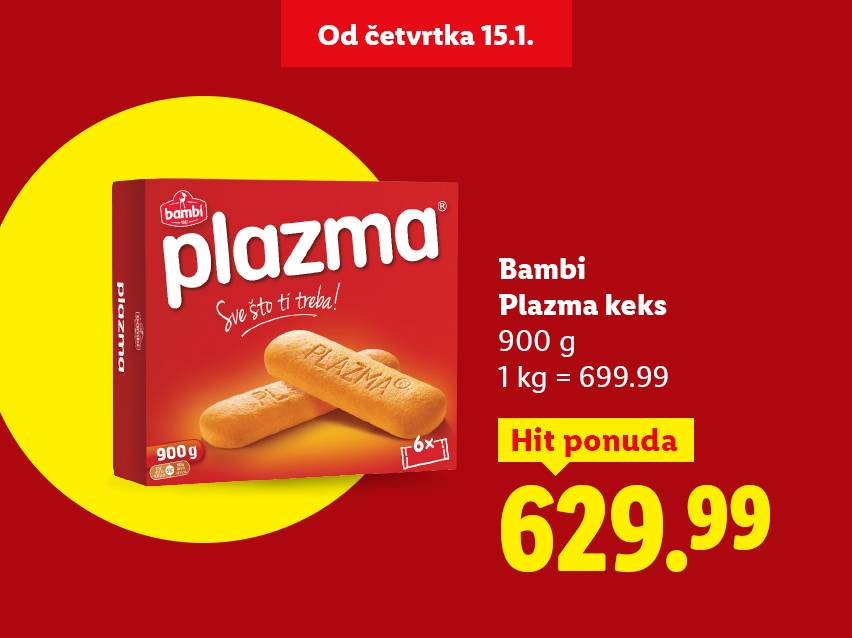 Bambi Plazma keks, 900g, po ceni od 629.99, ponuda važi od četvrtka 15.1.
