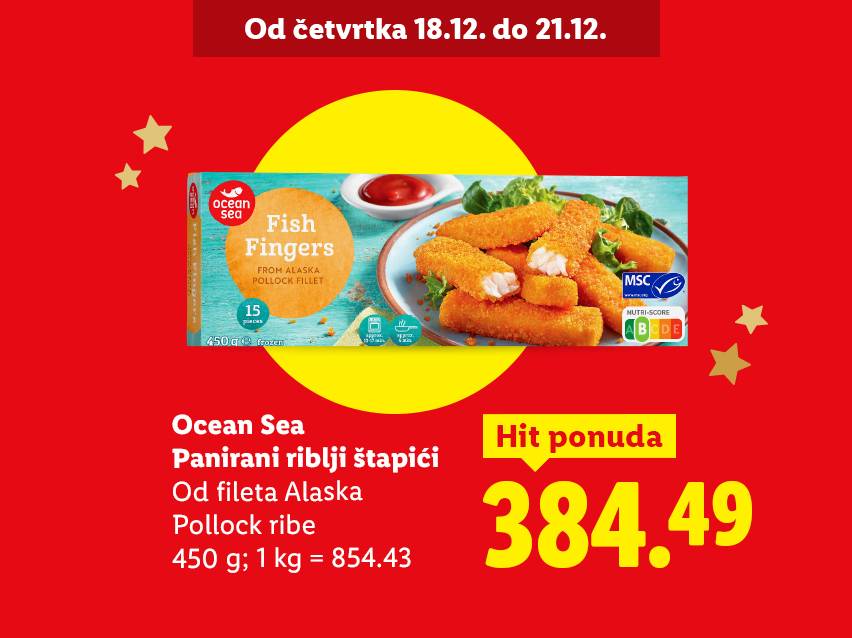 Ocean Sea panirani riblji štapići od aljaske polak ribe, 450g, po ceni od 384.49.