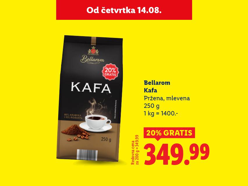 Bellarom kafa sa 20% gratis, pržena i mlevena, 250g
