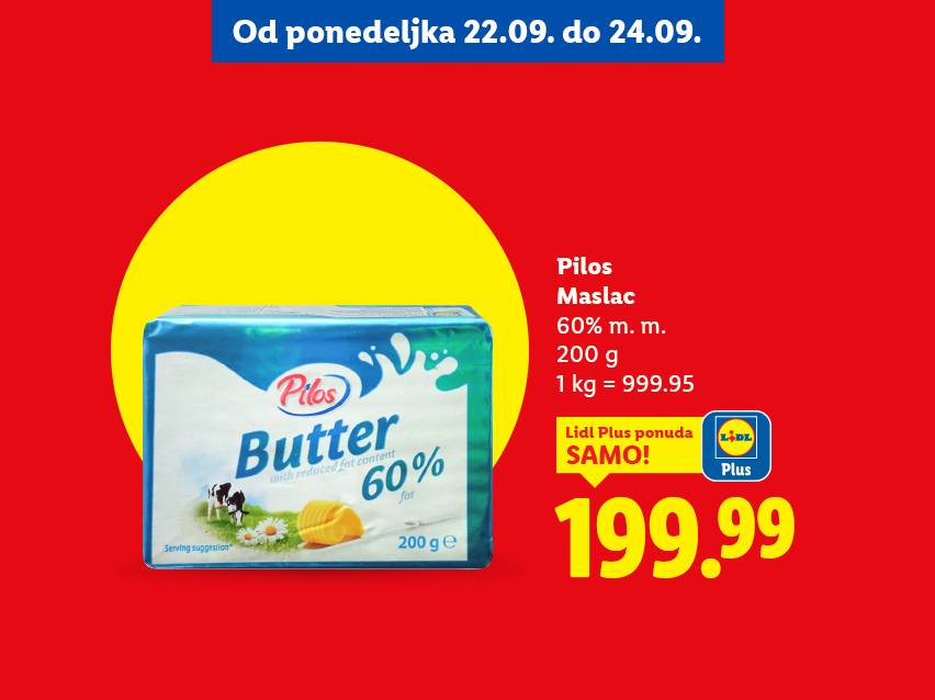 Pilos maslac sa 60% smanjenim sadržajem masti, 200g, po ceni od 199.99.