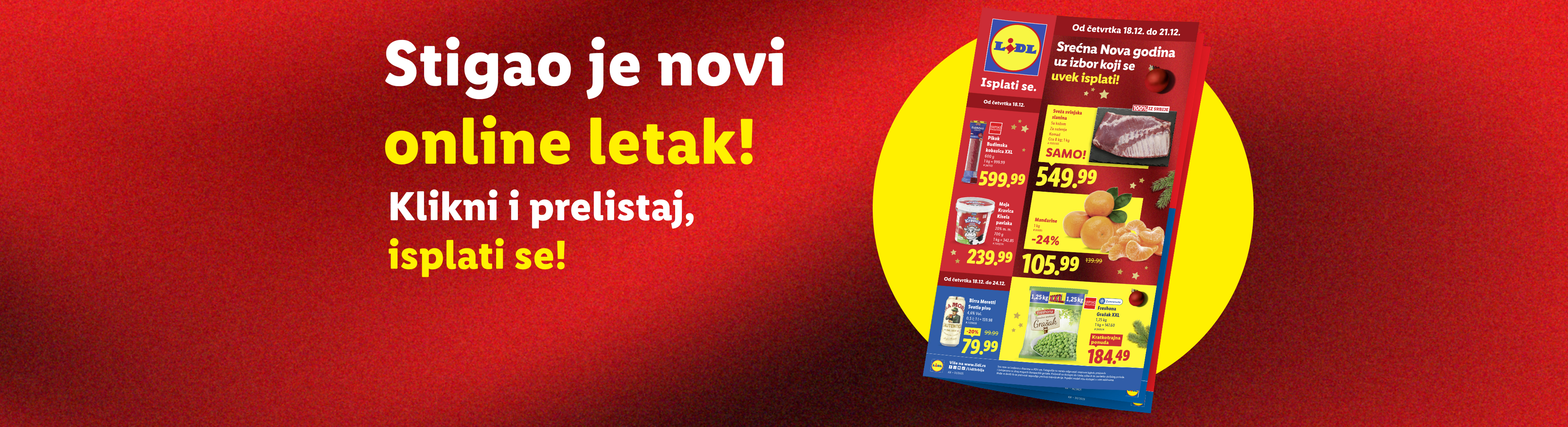 Lidl letak sa ponudama za Novu godinu, uključujući suhomesnate proizvode, mlečne proizvode, mandarine i pivo.