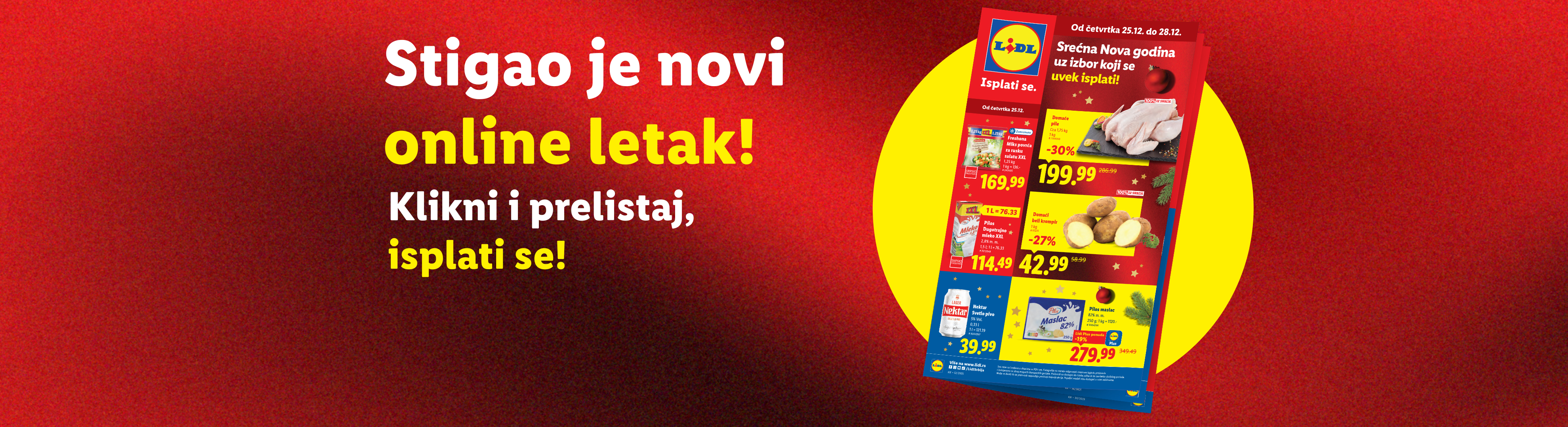 Lidl letak za Novu godinu sa piletinom, krompirom, mlekom i pivom.