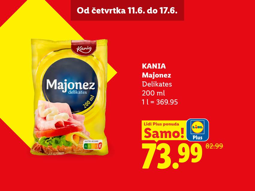 Reklama za majonez delikates od 200 ml, snižen sa 82.99 na 73.99, važi od 11. do 17. juna.