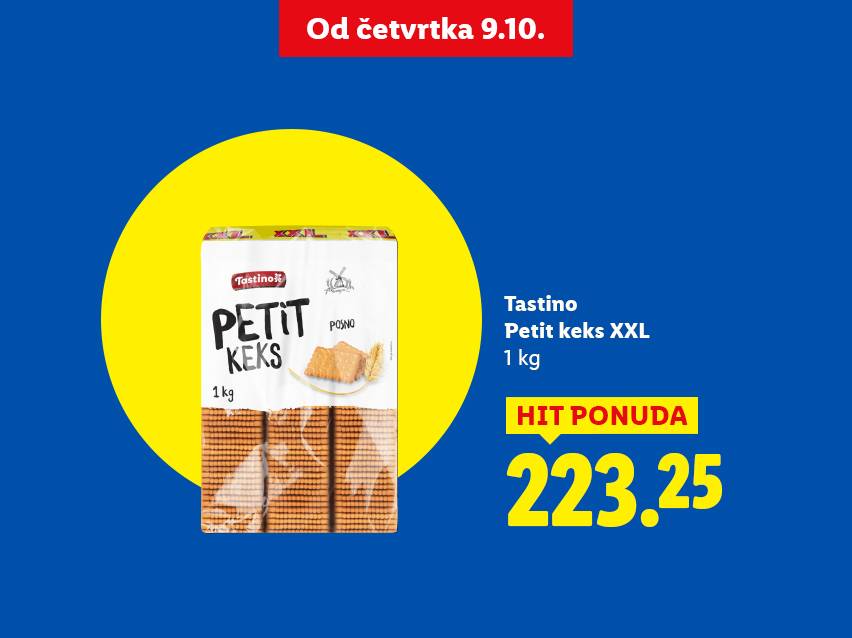 Tastino Petit keks XXL, 1 kg, po ceni od 223.25, ponuda važi od četvrtka 9.10.