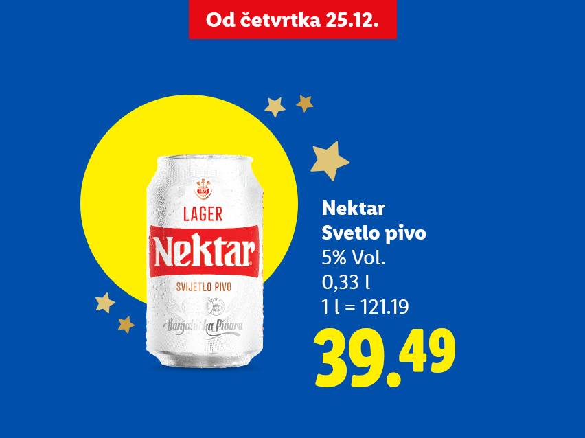 Nektar svetlo pivo u limenci, 0,33l, 5% Vol., cena 39.49.