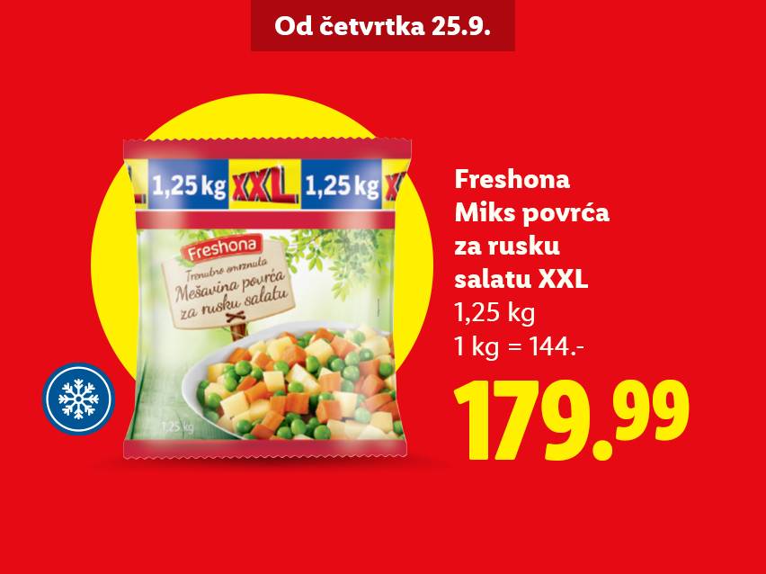 Freshona mešavina povrća za rusku salatu XXL, 1,25 kg, po ceni od 179.99.