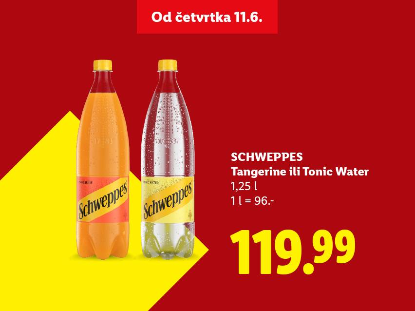 Dve boce gaziranog pića, jedna narandžasta i jedna providna, sa cenom 119.99.