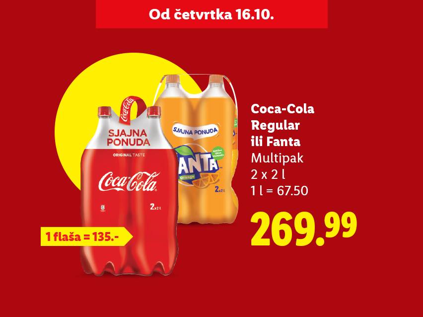 Coca-Cola i Fanta multipak 2x2l, sa cenom od 269.99, dostupno od četvrtka 16.10.