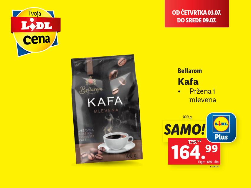 Lidl Plus akcija: Bellarom mlevena kafa, 100g, 164,99 din.